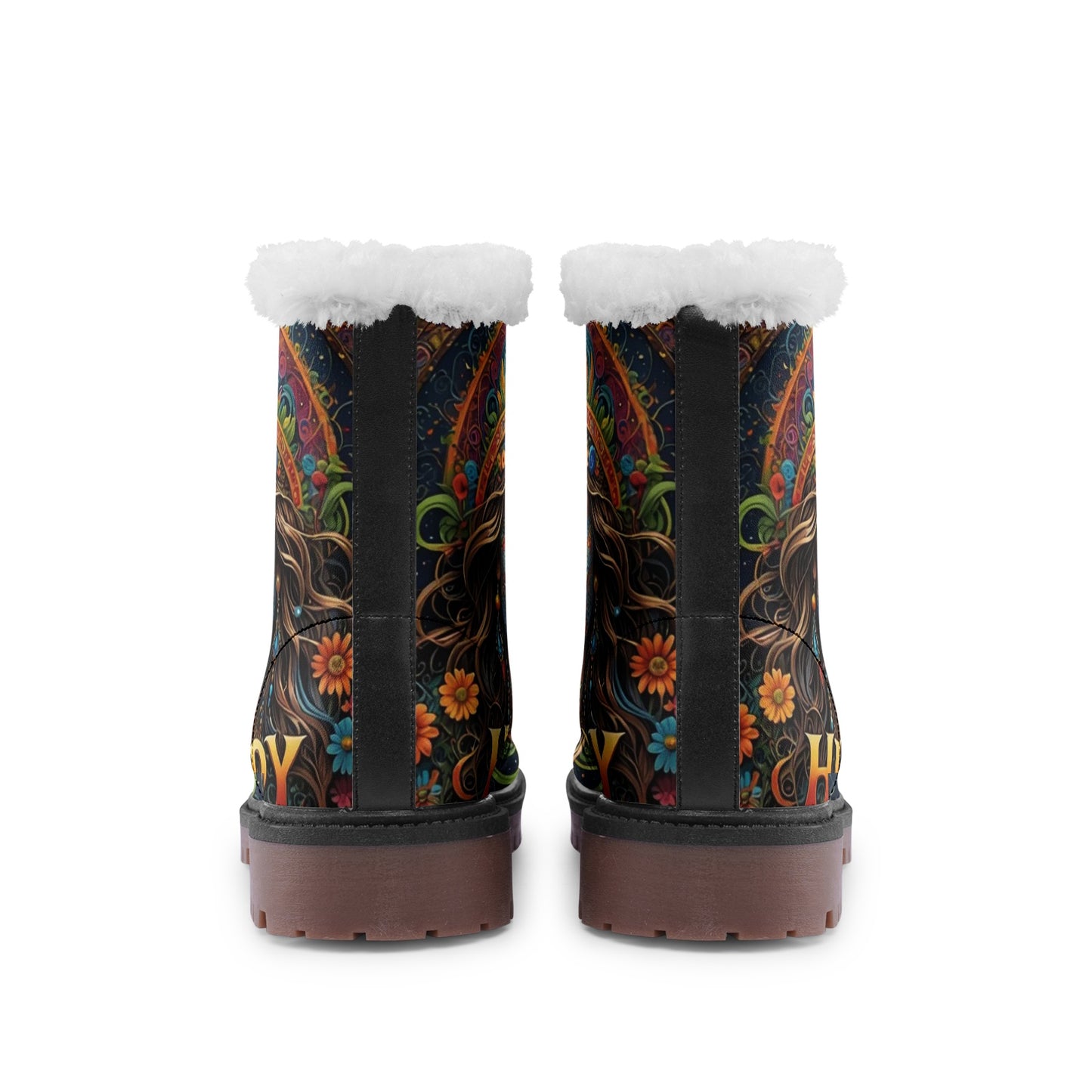 Emerald Blossoms - Hippy Guy Faux Fur Leather Boots, Boots For The Free-Spirited