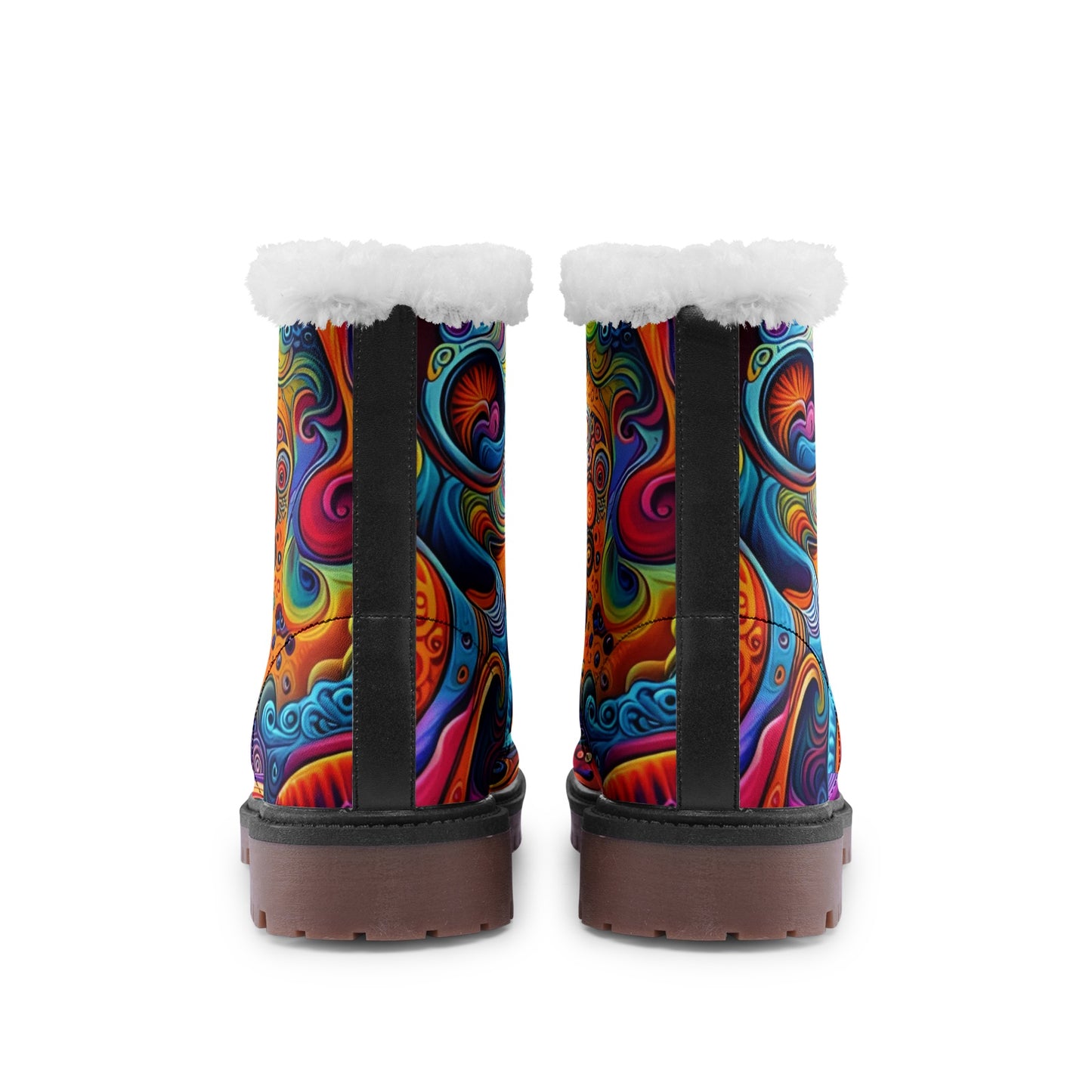 Emerald Blossoms - Hippie Colors & Psychedelic Art Faux Fur Leather Boots