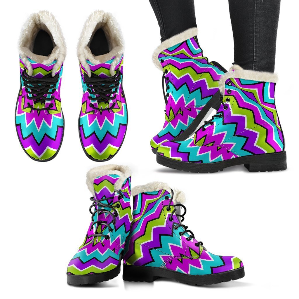 Groovy Vibes: Dizzy Circle Faux Fur Leather Boots for Hippies - 2