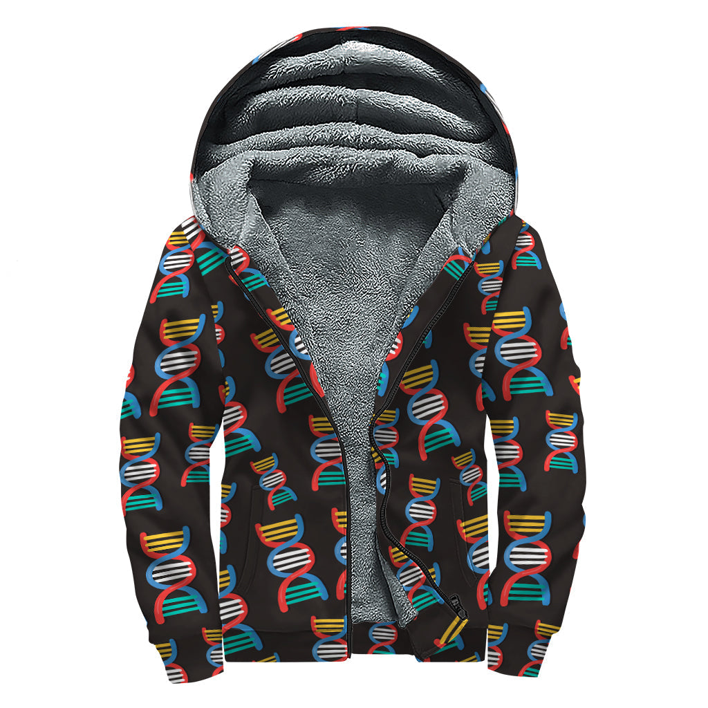 Groovy DNA Strands Pattern Sherpa Lined Zip Up Hoodie for Far Out Hippies - 1