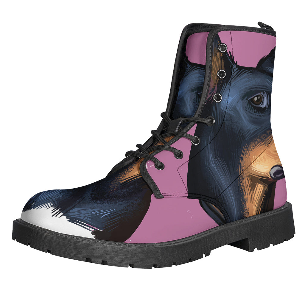 Groovy Dobermann Portrait Leather Lightweight Boots for Modern Hippies - 1