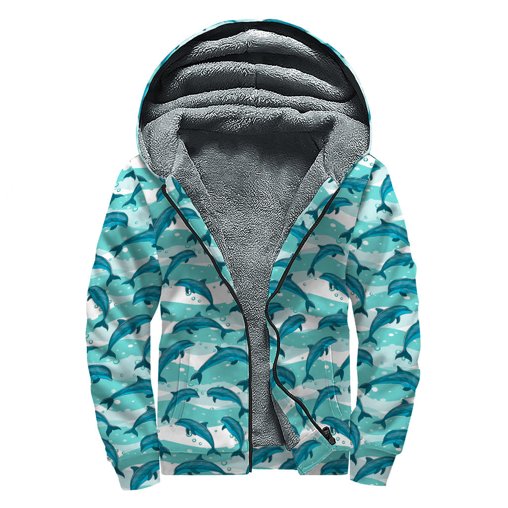 Dolphins in the Ocean Sherpa Lined Zip Up Hoodie for Hippie Style Enthusiasts - 1