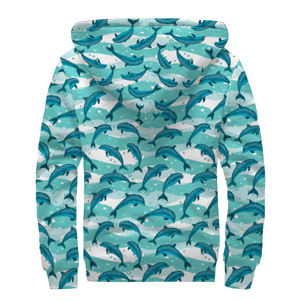 Dolphins in the Ocean Sherpa Lined Zip Up Hoodie for Hippie Style Enthusiasts - 2