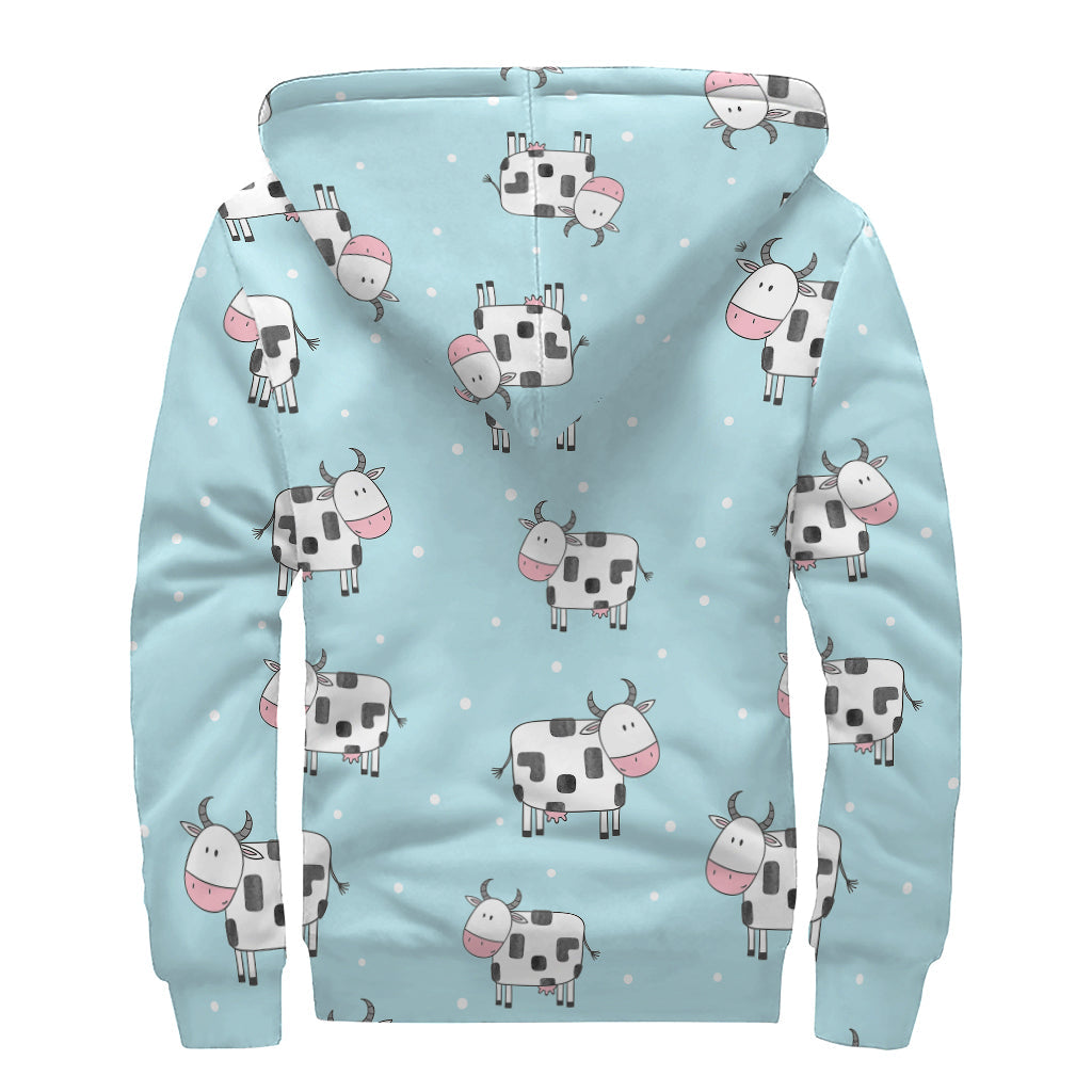 Doodle Cow Pattern Sherpa Lined Zip Up Hoodie for Groovy Hippies - 2