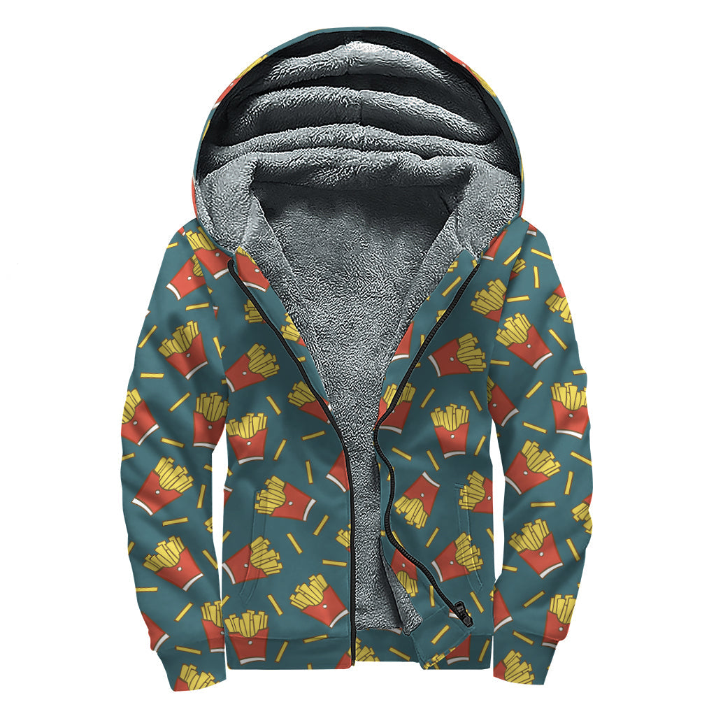 Doodle French Fries Pattern Sherpa Lined Zip Up Hoodie - 1