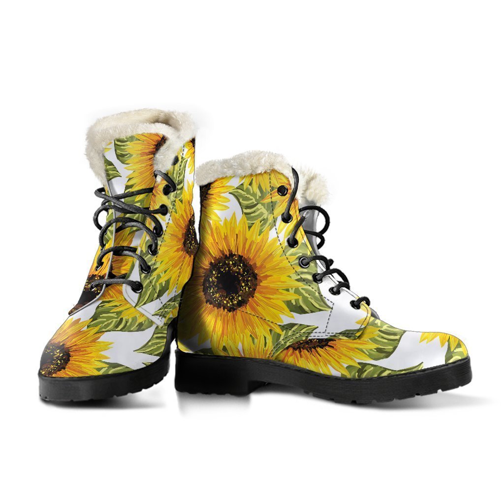 Sunflower Power Faux Fur Leather Boots: Step Out in Hippie Style - 3