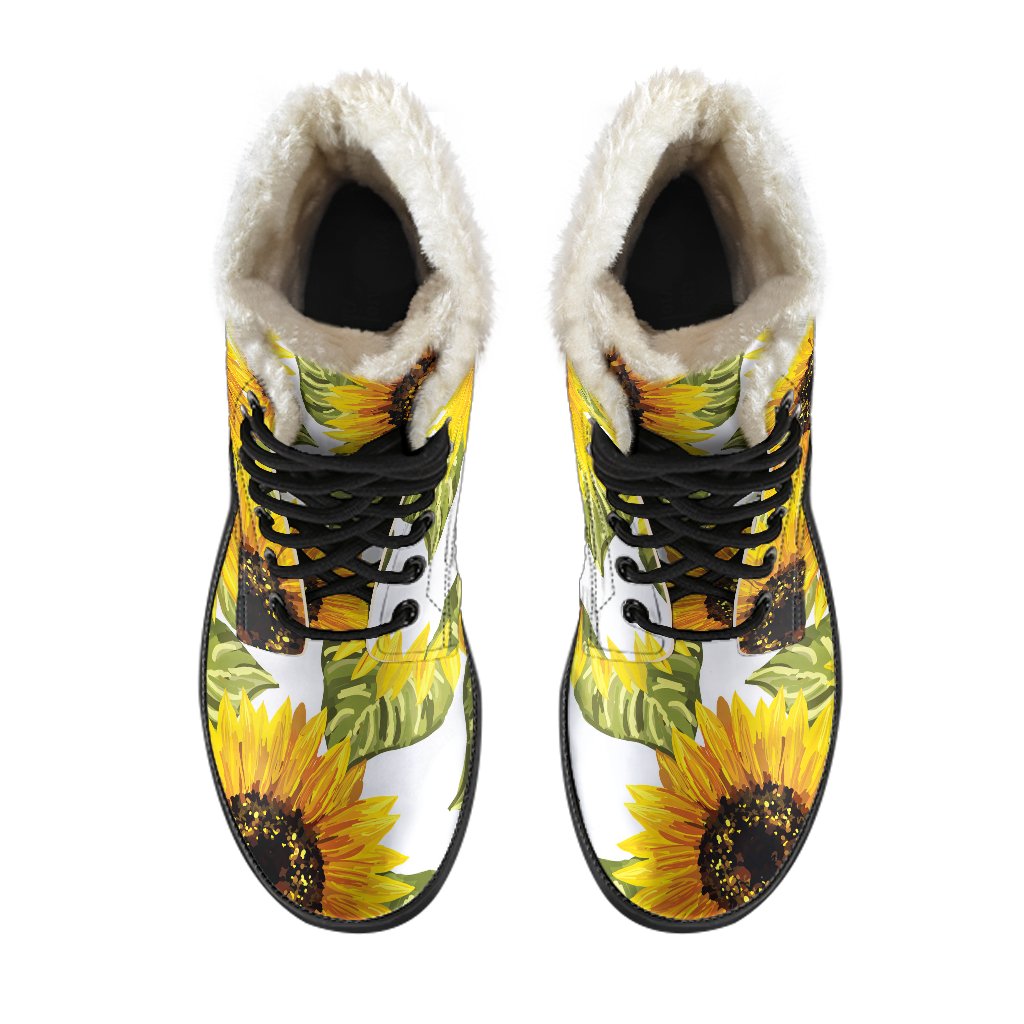 Sunflower Power Faux Fur Leather Boots: Step Out in Hippie Style - 4