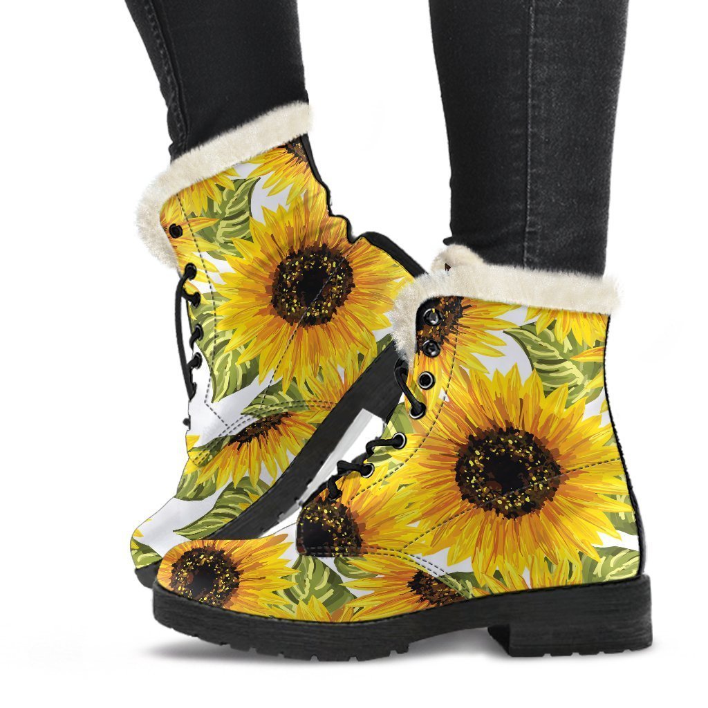 Sunflower Power Faux Fur Leather Boots: Step Out in Hippie Style - 1