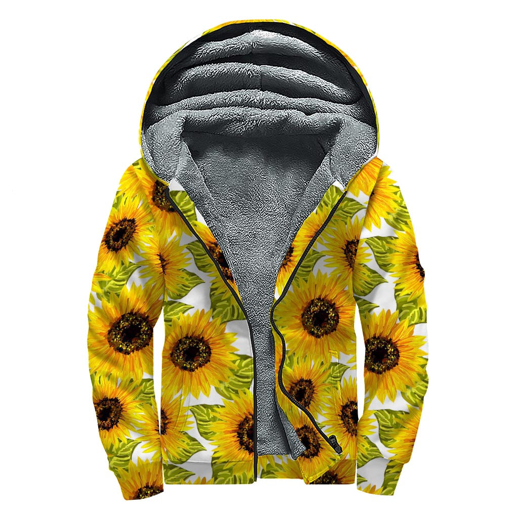 Doodle Sunflower Pattern Print Sherpa Lined Zip Up Hoodie for Groovy Hippies - 1