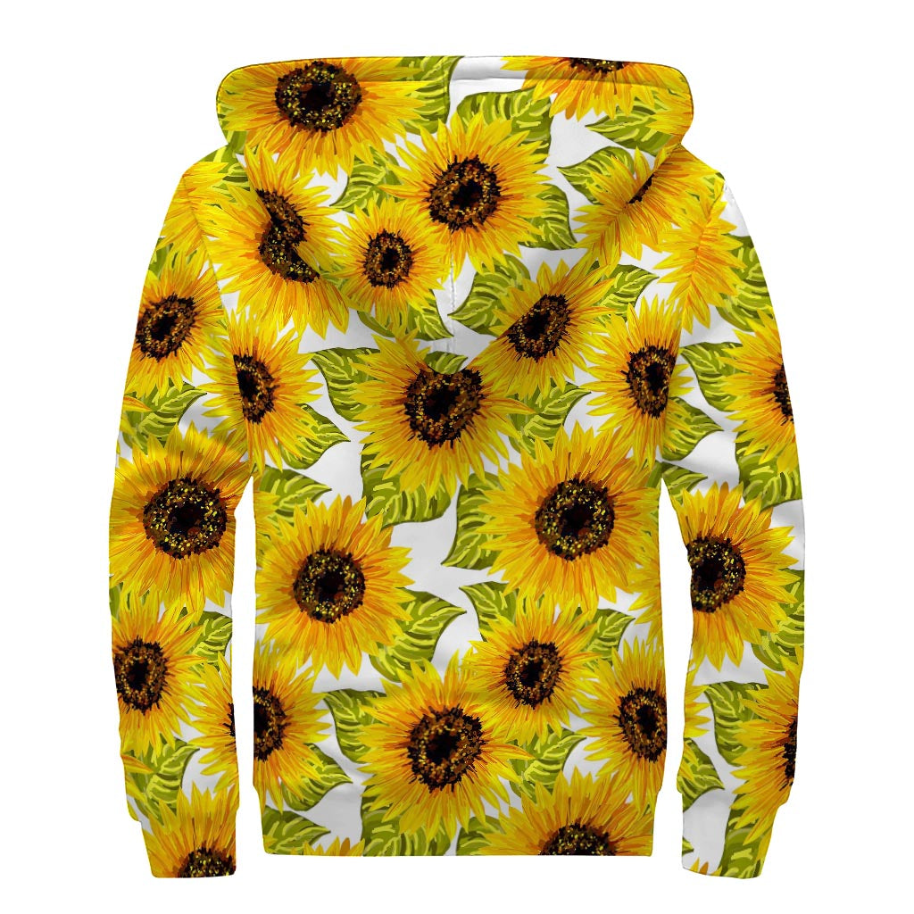 Doodle Sunflower Pattern Print Sherpa Lined Zip Up Hoodie for Groovy Hippies - 2