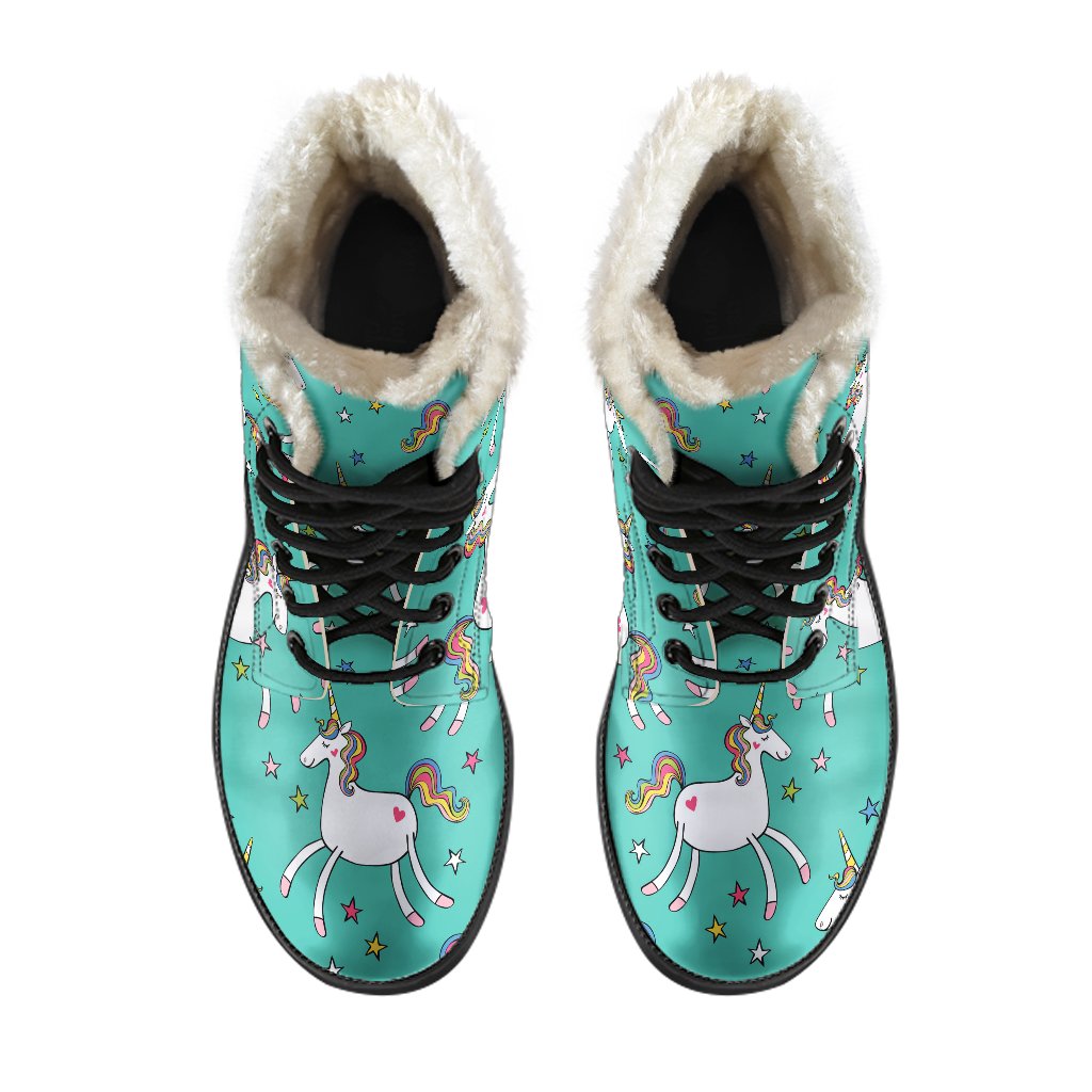 Doodle Unicorn Pattern Faux Fur Leather Boots - Groovy Hippies Style - 4