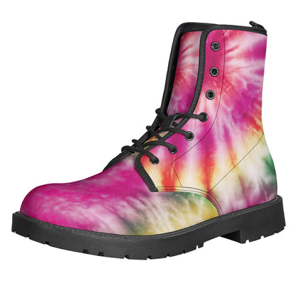 Groovy Vibes: Double Tie-Dye Leather Boots for Modern Hippies - 1