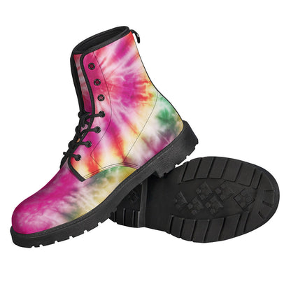 Groovy Vibes: Double Tie-Dye Leather Boots for Modern Hippies - 2