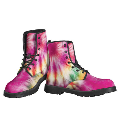 Groovy Vibes: Double Tie-Dye Leather Boots for Modern Hippies - 3