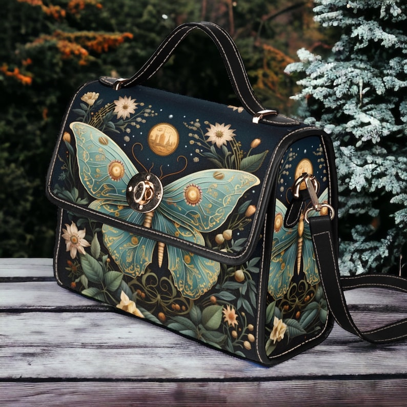 Emerald Blossoms - Mystical Luna Moth Canvas Satchel Bag