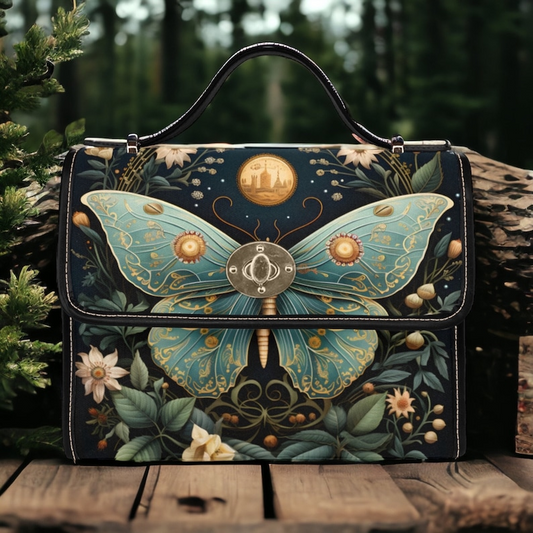 Emerald Blossoms - Mystical Luna Moth Canvas Satchel Bag