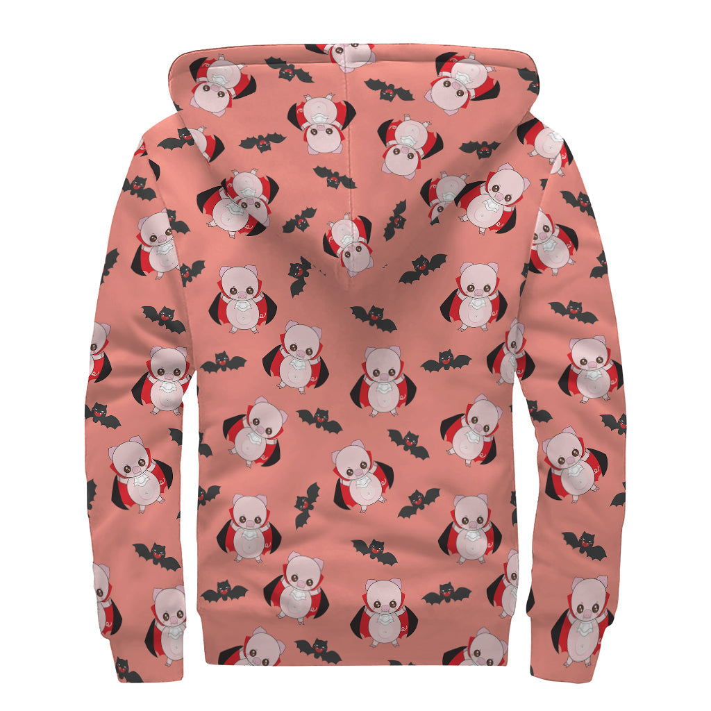 Dracula Pig Pattern Print Sherpa Lined Zip Up Hoodie for Groovy Hippies - 2