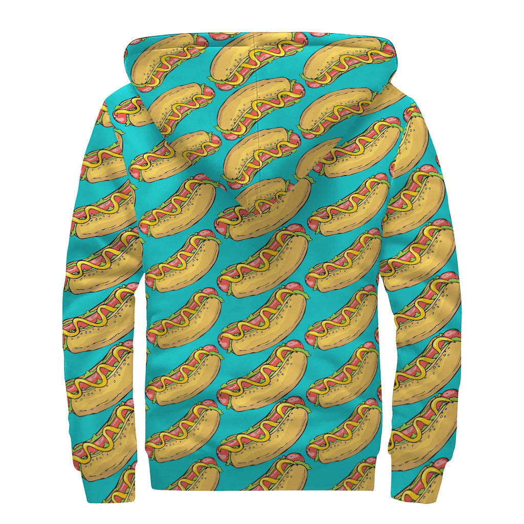 Groovy Hot Dog Pattern Print Sherpa Lined Zip Up Hoodie for the Free Spirited Hippie - 2