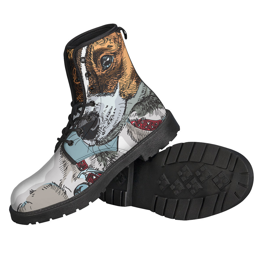 Hippie Chic: Hand-Drawn Jack Russell Terrier Print Leather Boots - 2