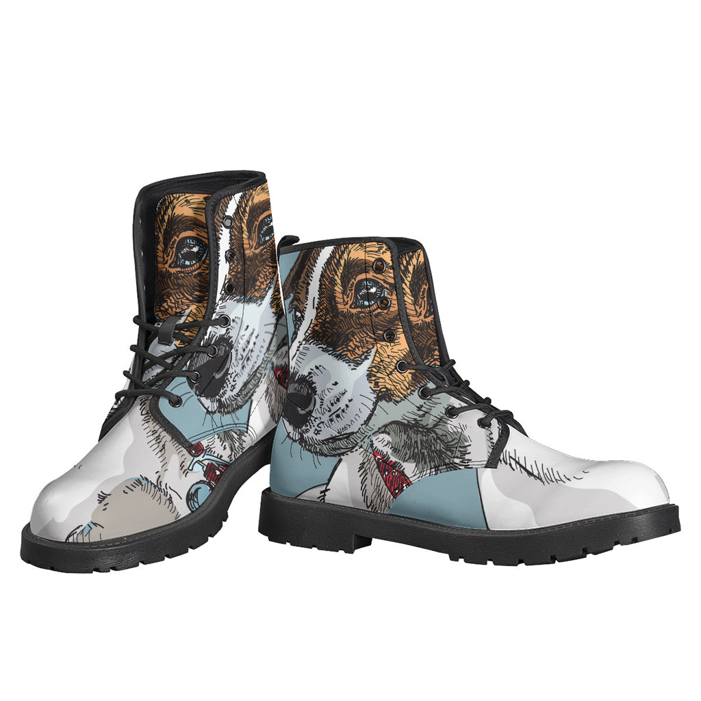 Hippie Chic: Hand-Drawn Jack Russell Terrier Print Leather Boots - 3