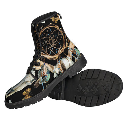 Dreamcatcher Deer Skull Print Leather Boots: The Perfect Choice for Stylish Hippies! - 2