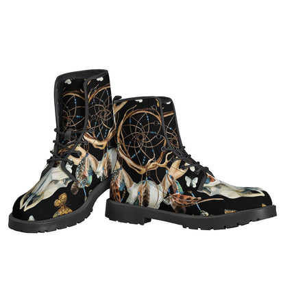 Dreamcatcher Deer Skull Print Leather Boots: The Perfect Choice for Stylish Hippies! - 3