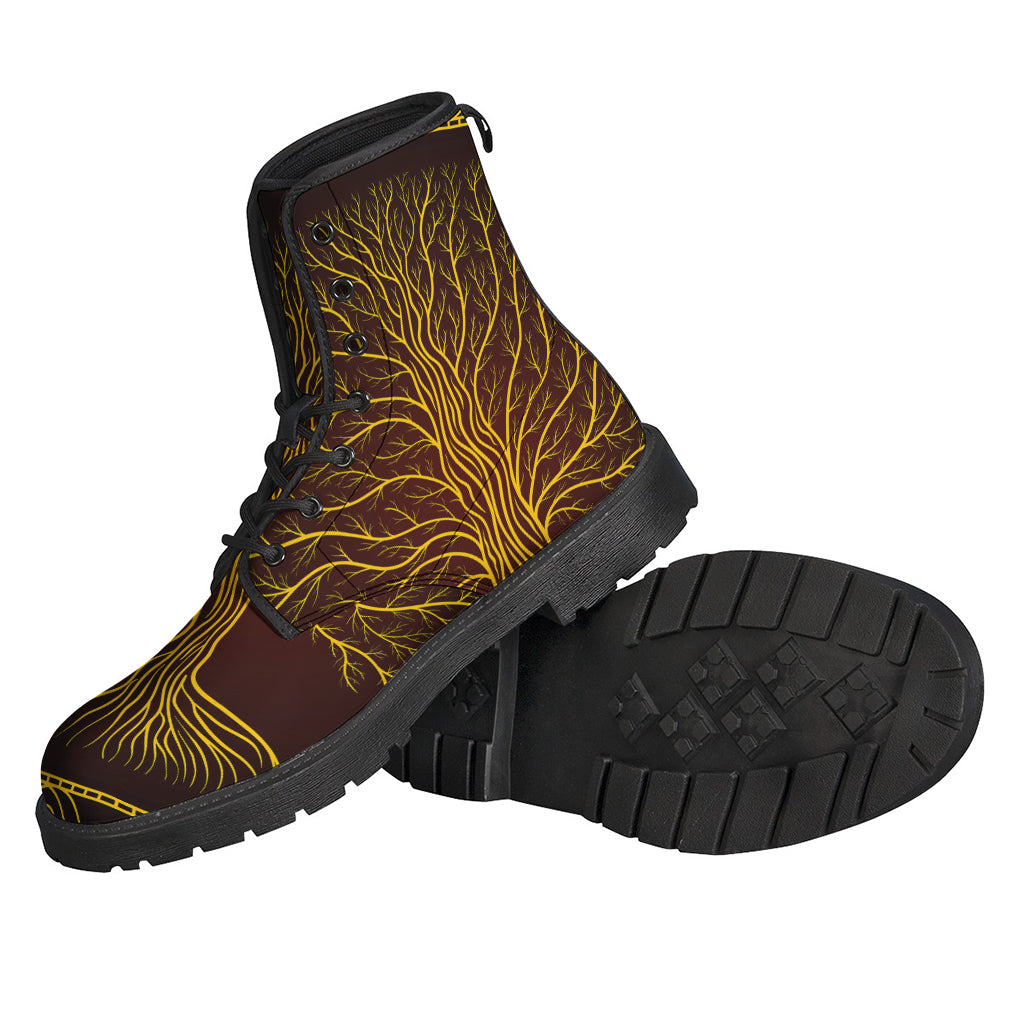 Yggdrasil Tree Print Leather Boots: Embrace Your Inner Hippie Style - 2