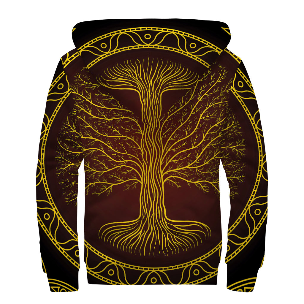 Groove with Mother Nature: Druidic Yggdrasil Tree Print Sherpa Lined Zip Up Hoodie - 2