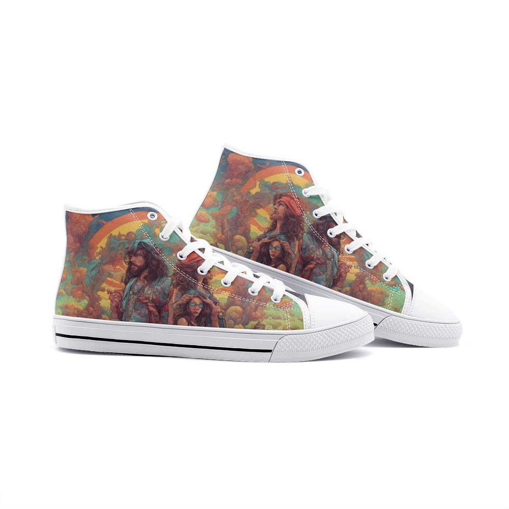 Emerald Blossoms - The Real Hippie Tribe, Retro Color Unisex High Top Canvas Shoes For Hippies