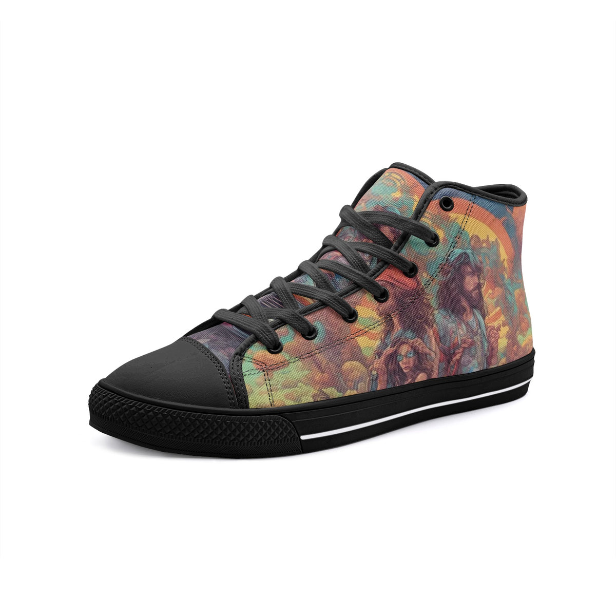 Emerald Blossoms - The Real Hippie Tribe, Retro Color Unisex High Top Canvas Shoes For Hippies