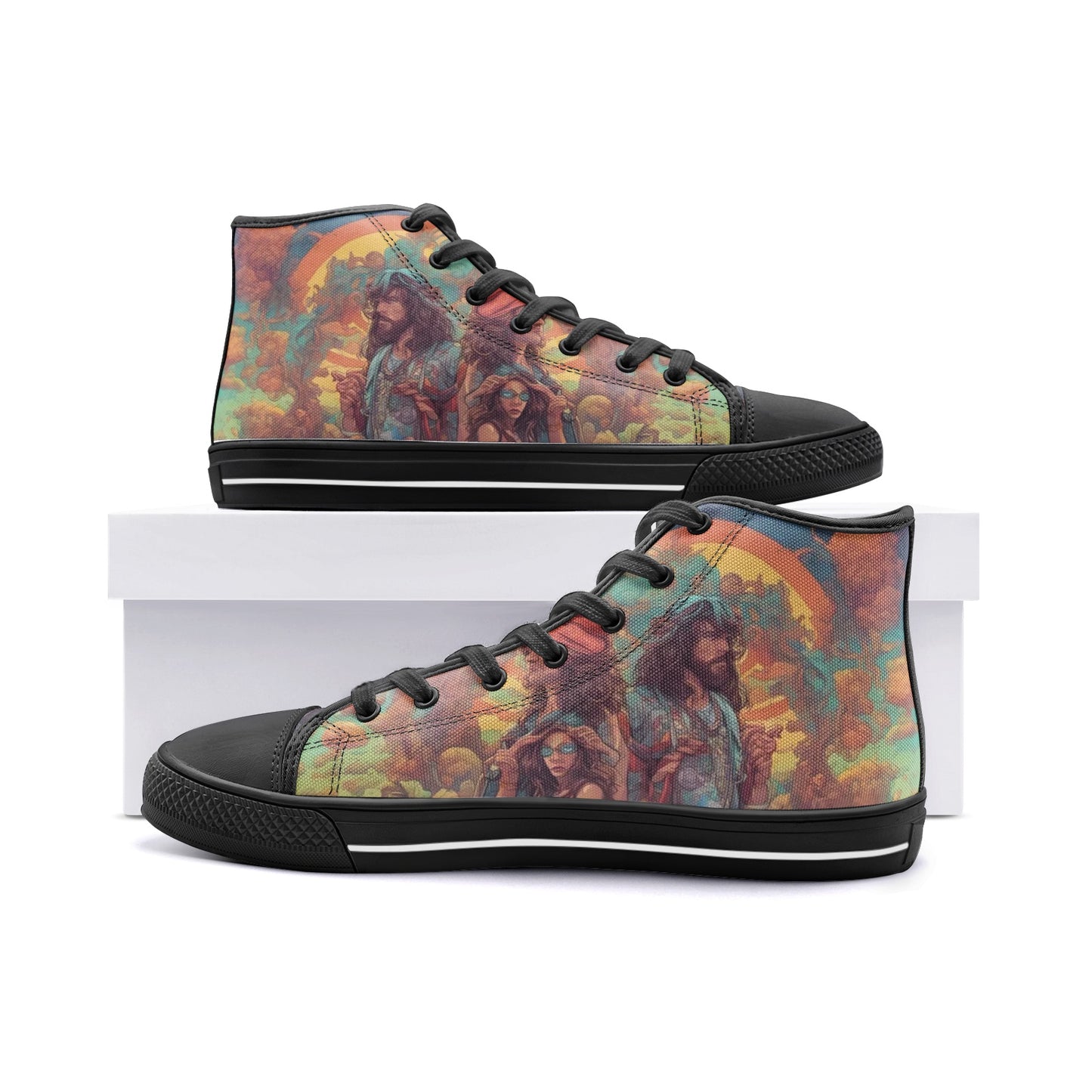 Emerald Blossoms - The Real Hippie Tribe, Retro Color Unisex High Top Canvas Shoes For Hippies