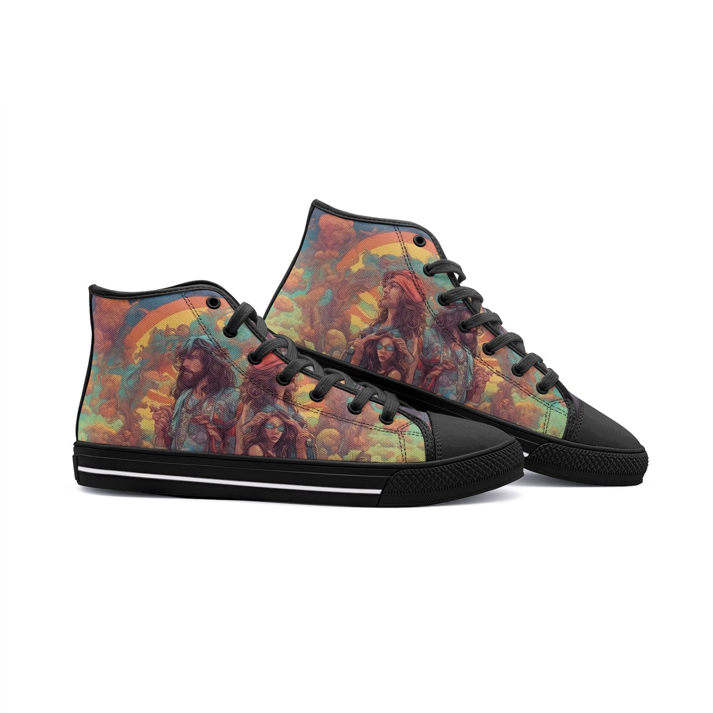 Emerald Blossoms - The Real Hippie Tribe, Retro Color Unisex High Top Canvas Shoes For Hippies