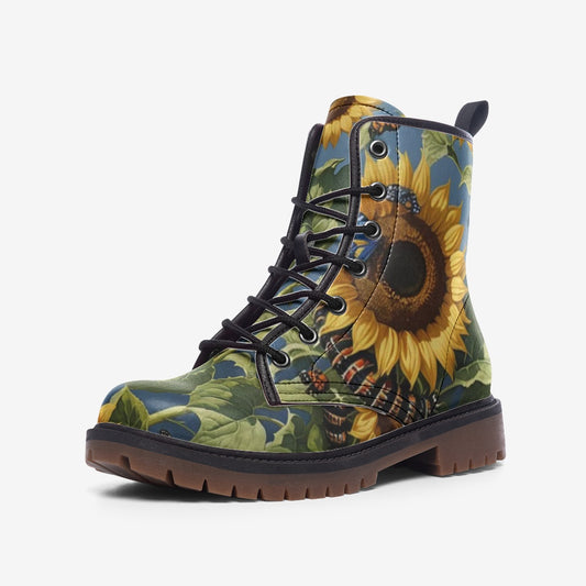 Emerald Blossoms - Sunflower Field on Leather Lightweight Boots for Hippies