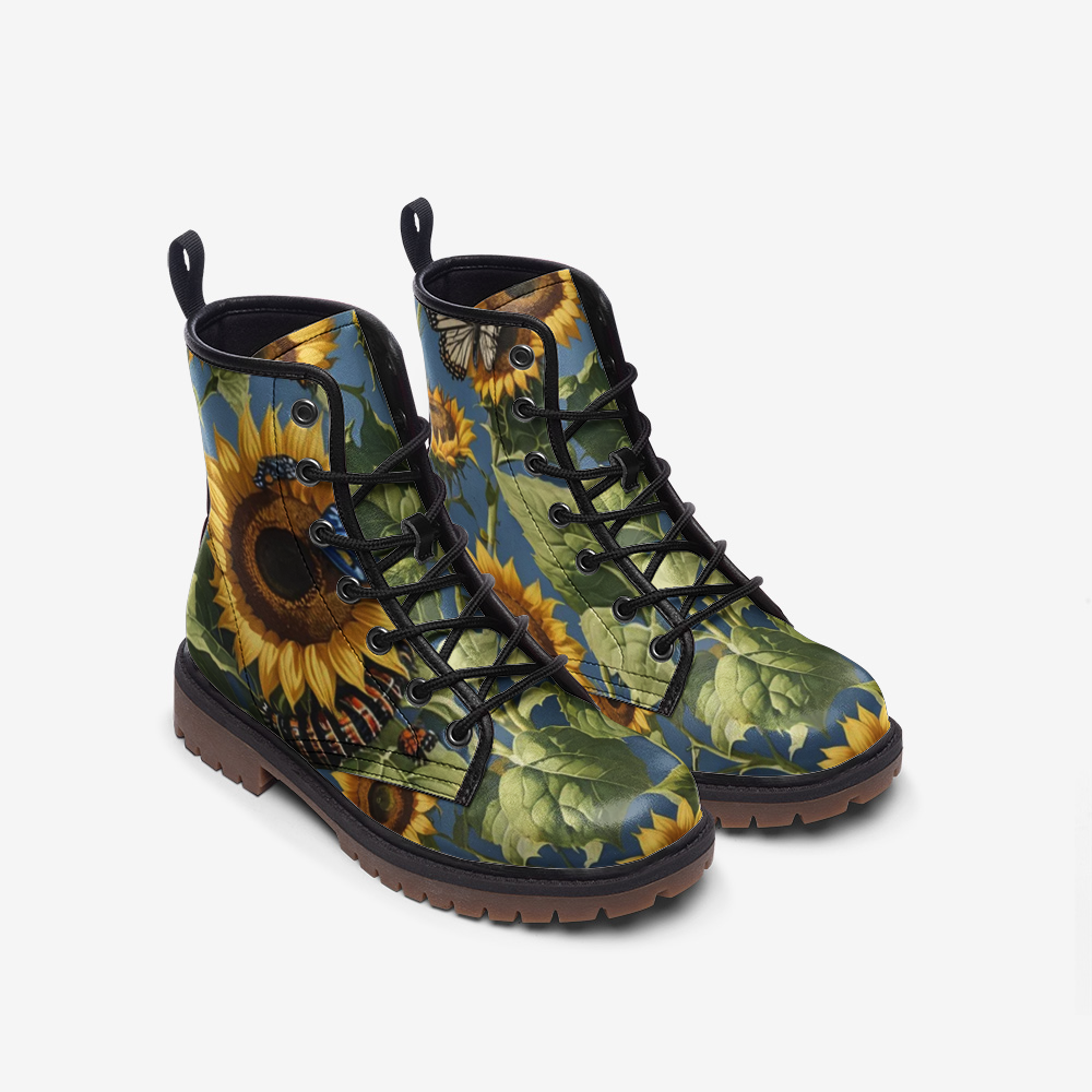 Emerald Blossoms - Sunflower Field on Leather Lightweight Boots for Hippies