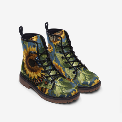 Emerald Blossoms - Sunflower Field on Leather Lightweight Boots for Hippies