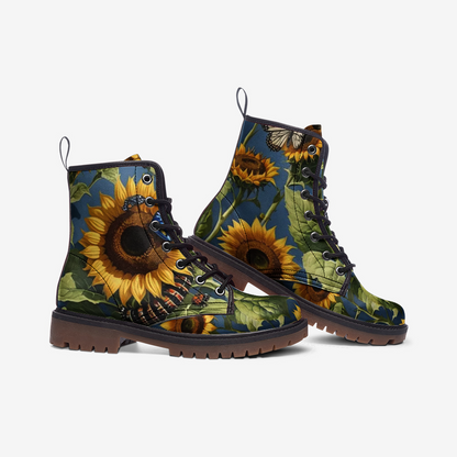 Emerald Blossoms - Sunflower Field on Leather Lightweight Boots for Hippies