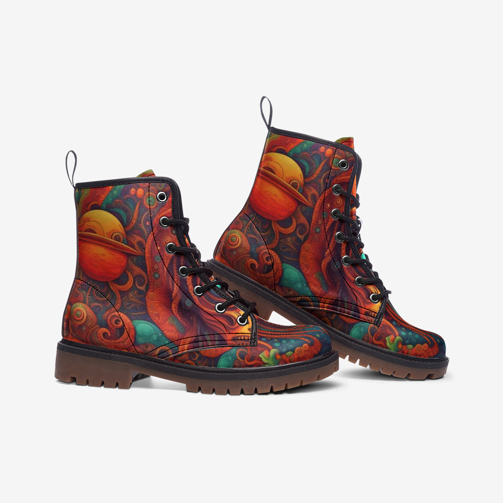 Emerald Blossoms - Imaginary Planet, Peace In Mind Leather Lightweight Boots for Hippies