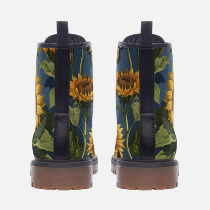 Emerald Blossoms - Sunflower Field on Leather Lightweight Boots for Hippies