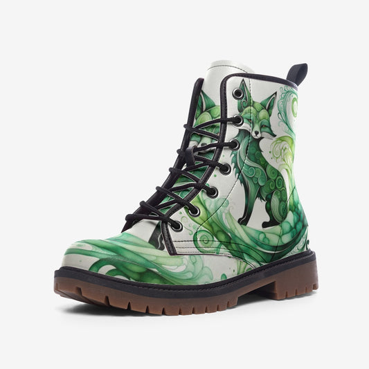 Emerald Blossoms - Vibrant Green Fox Casual Leather Lightweight Boots For Hippies