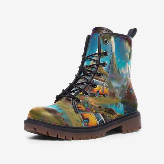 Emerald Blossoms - Trip To Hippie Destination Casual Leather Lightweight Boots For Hippies