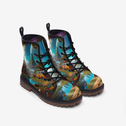 Emerald Blossoms - Trip To Hippie Destination Casual Leather Lightweight Boots For Hippies