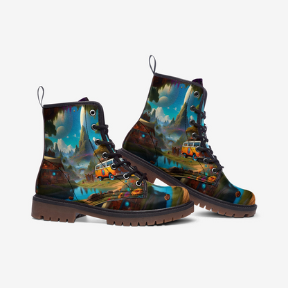 Emerald Blossoms - Trip To Hippie Destination Casual Leather Lightweight Boots For Hippies