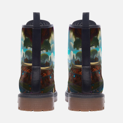 Emerald Blossoms - Trip To Hippie Destination Casual Leather Lightweight Boots For Hippies