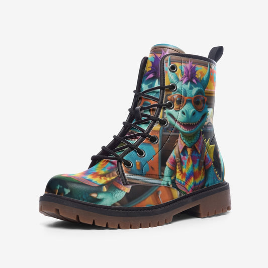 Emerald Blossoms - Cute Blue Dragon Casual Leather Lightweight Boots For Hippies