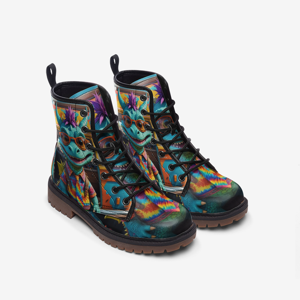 Emerald Blossoms - Cute Blue Dragon Casual Leather Lightweight Boots For Hippies