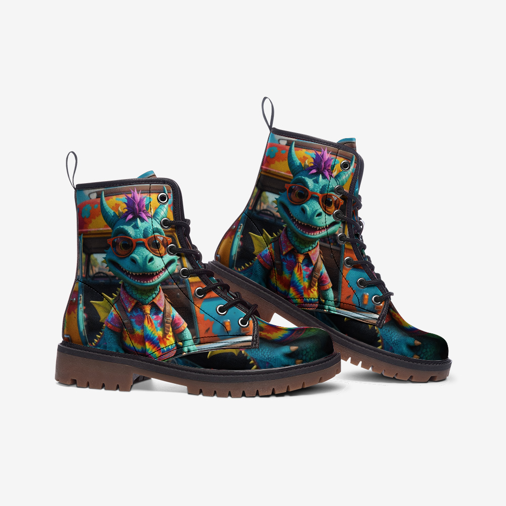 Emerald Blossoms - Cute Blue Dragon Casual Leather Lightweight Boots For Hippies