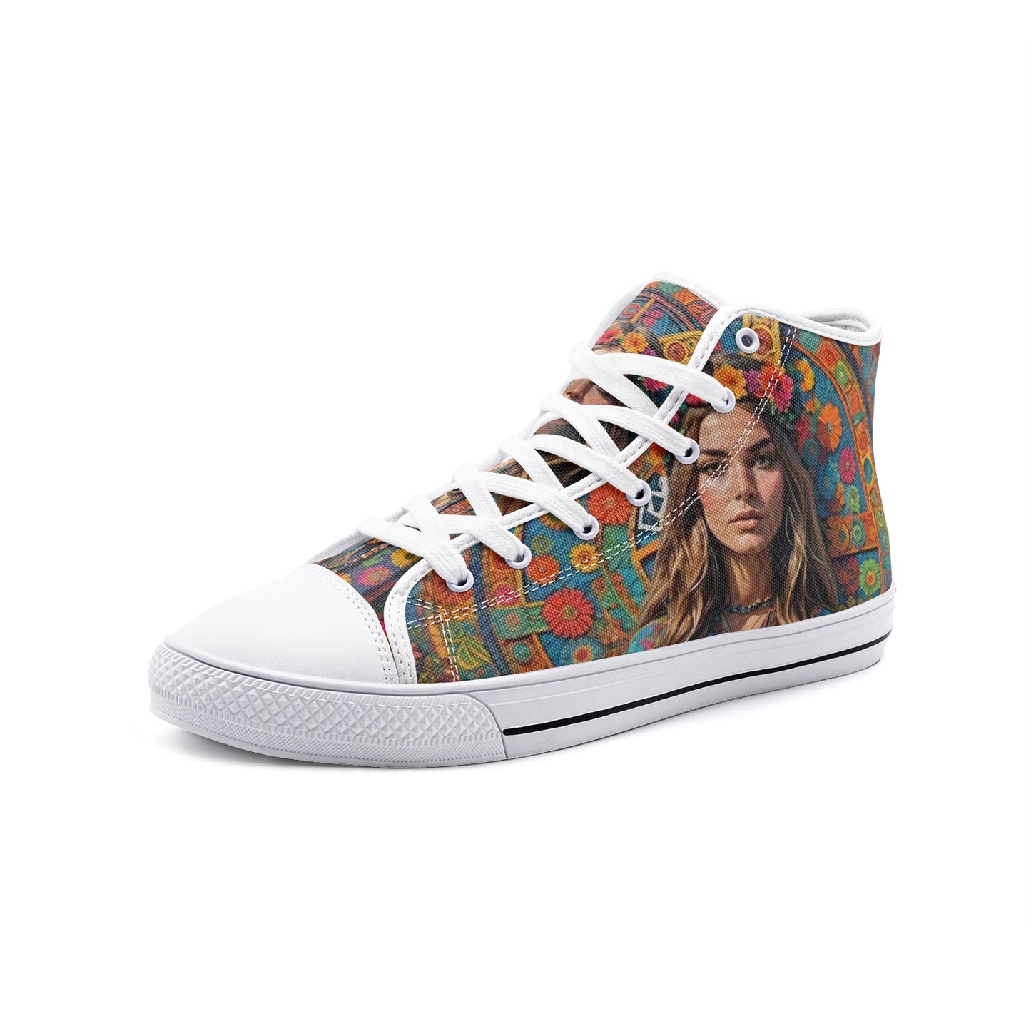 Emerald Blossoms - Bohemian Woman, Chic Style Unisex High Top Canvas Shoes For Hippies