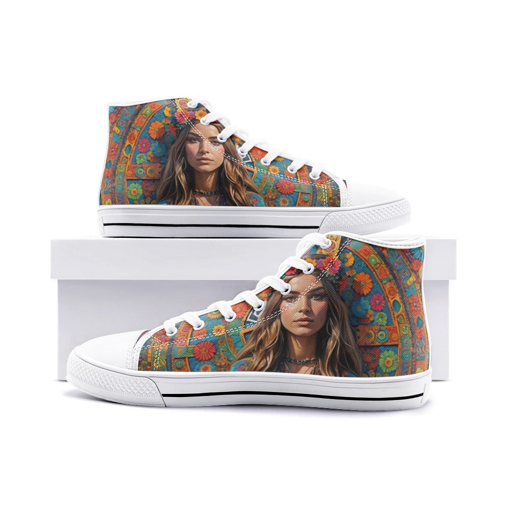 Emerald Blossoms - Bohemian Woman, Chic Style Unisex High Top Canvas Shoes For Hippies