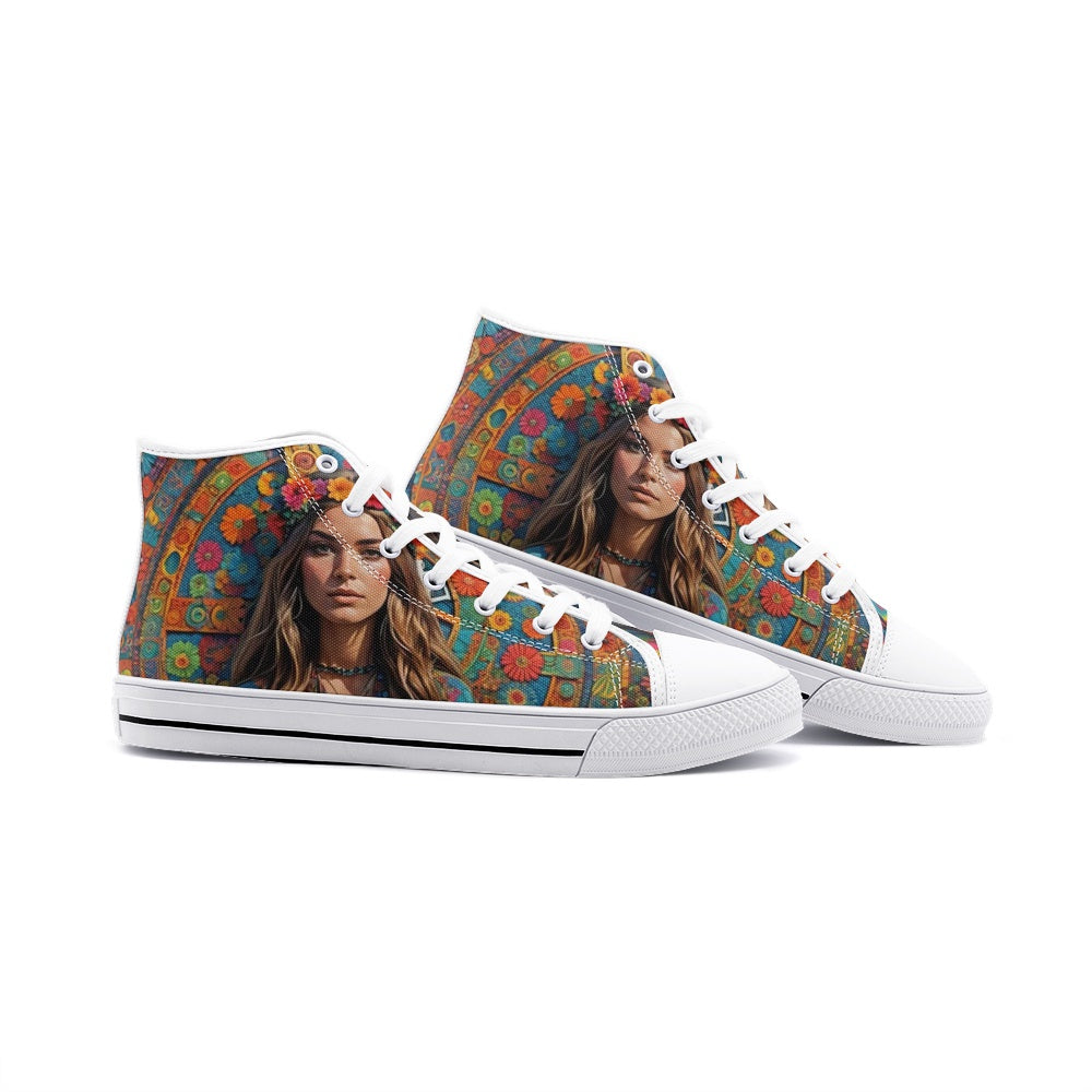 Emerald Blossoms - Bohemian Woman, Chic Style Unisex High Top Canvas Shoes For Hippies