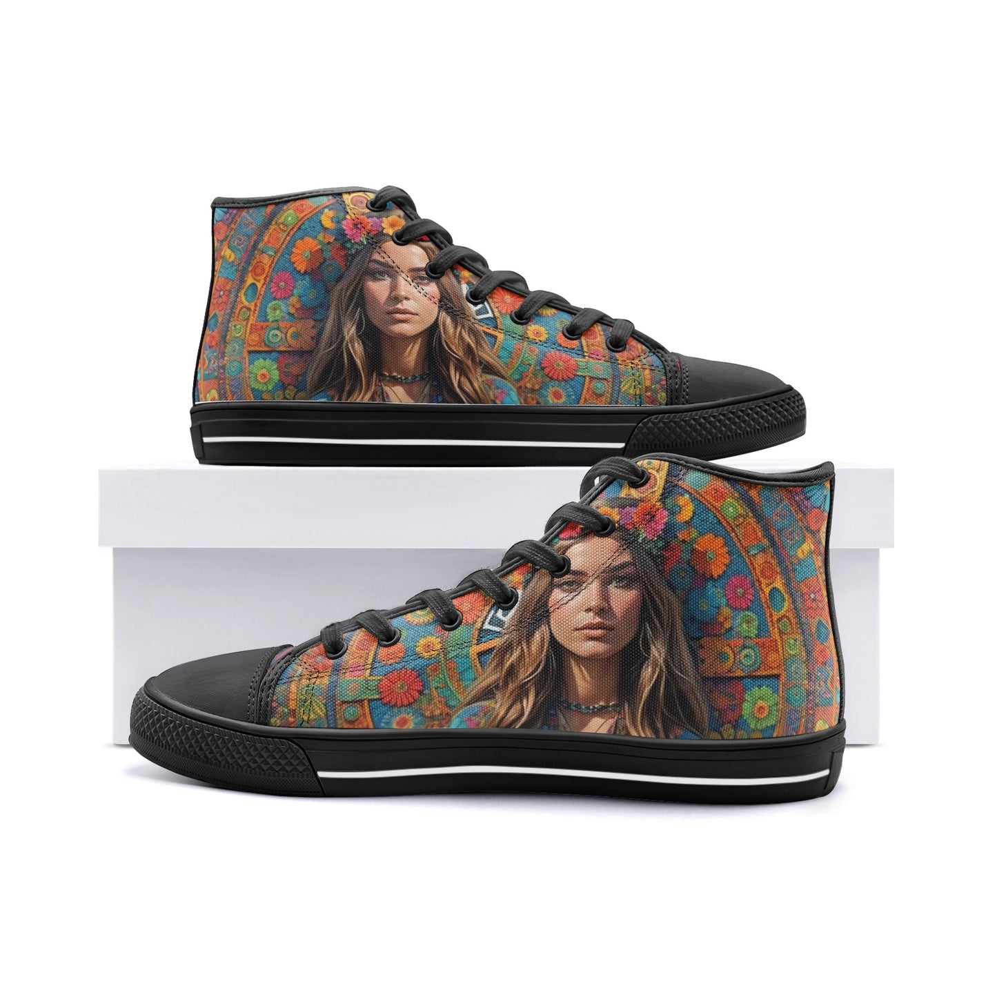 Emerald Blossoms - Bohemian Woman, Chic Style Unisex High Top Canvas Shoes For Hippies